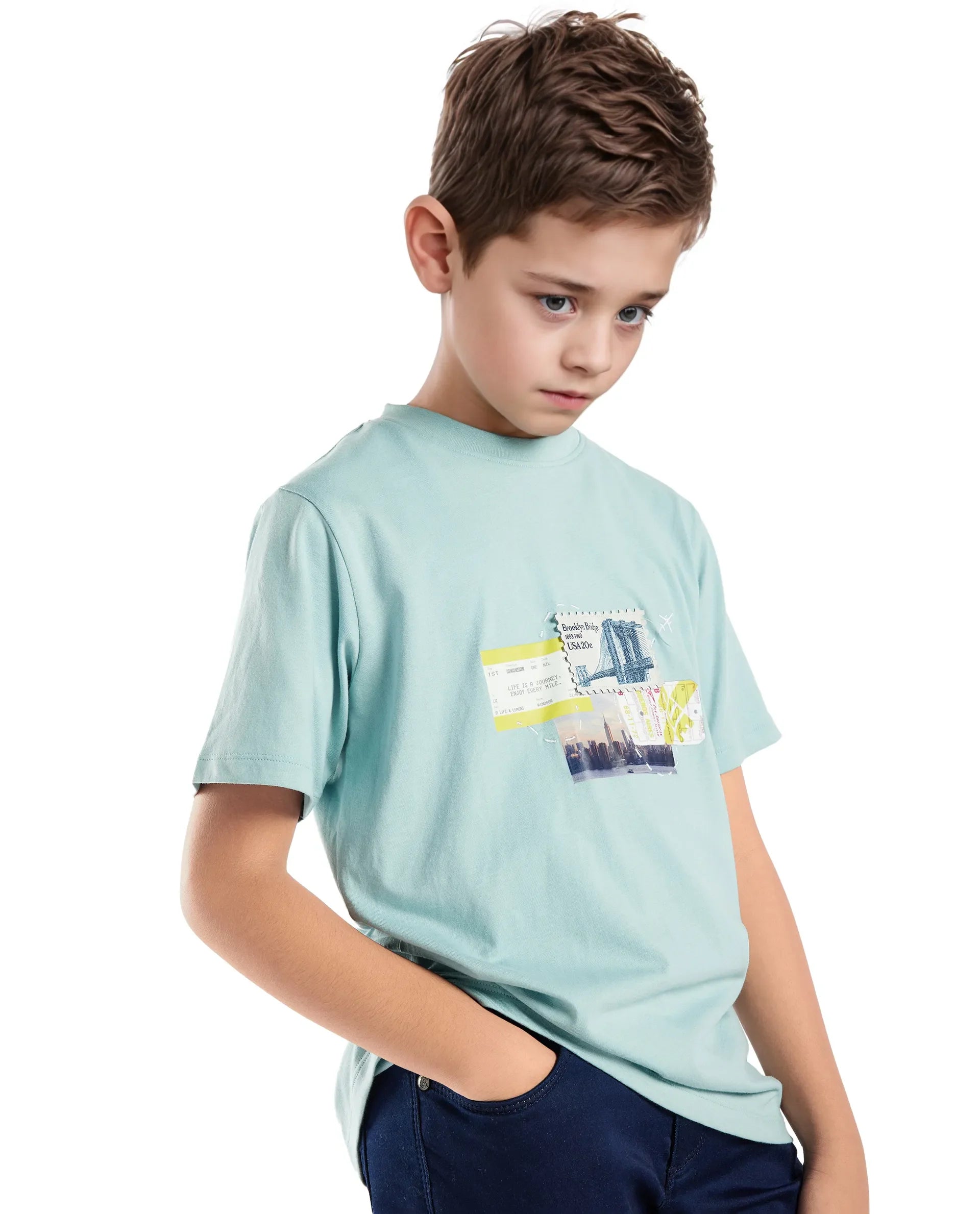 Rare Ones Kids Seok Pastel Green Cotton Graphic Print Regular Fit T-Shirt