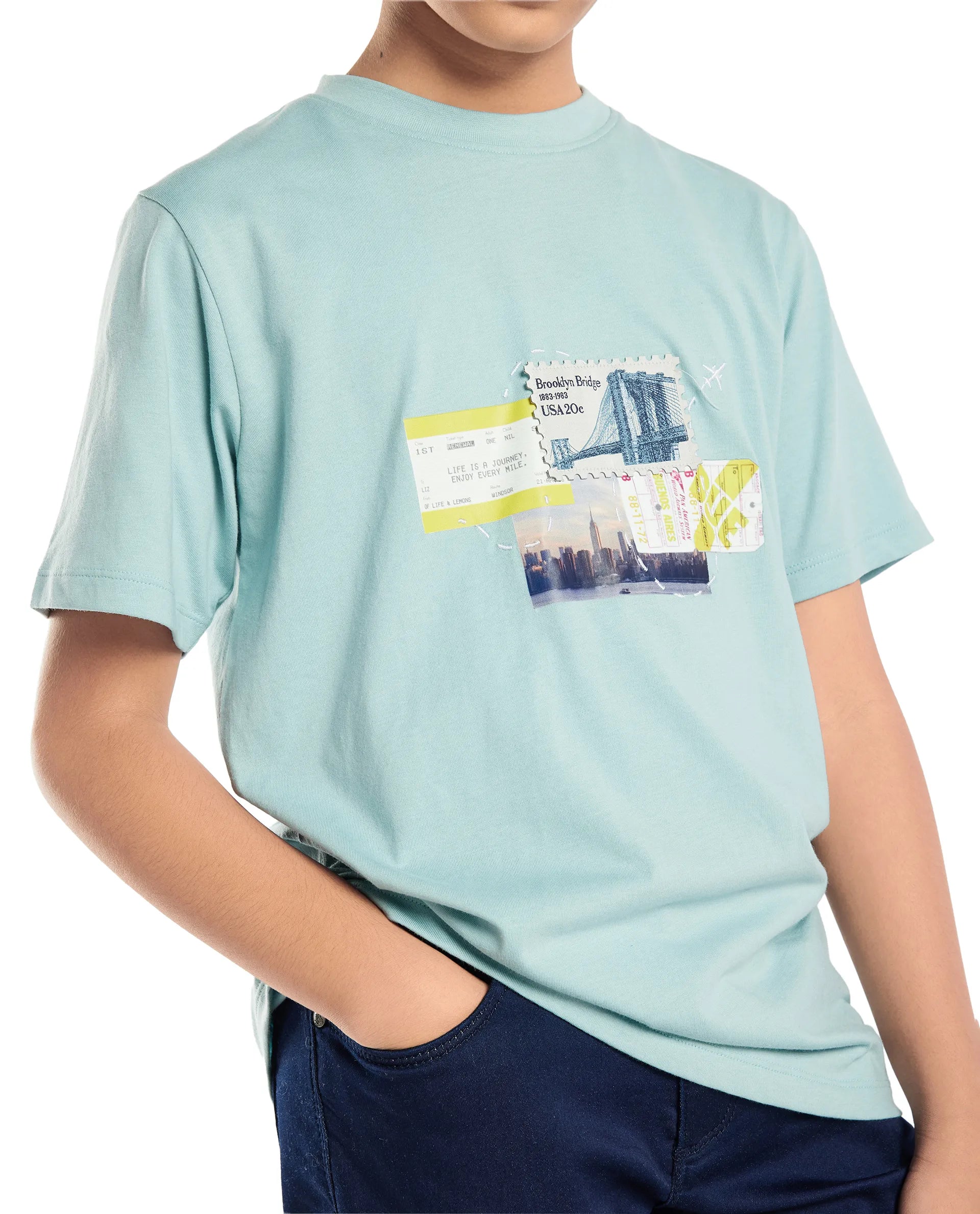 Rare Ones Kids Seok Pastel Green Cotton Graphic Print Regular Fit T-Shirt