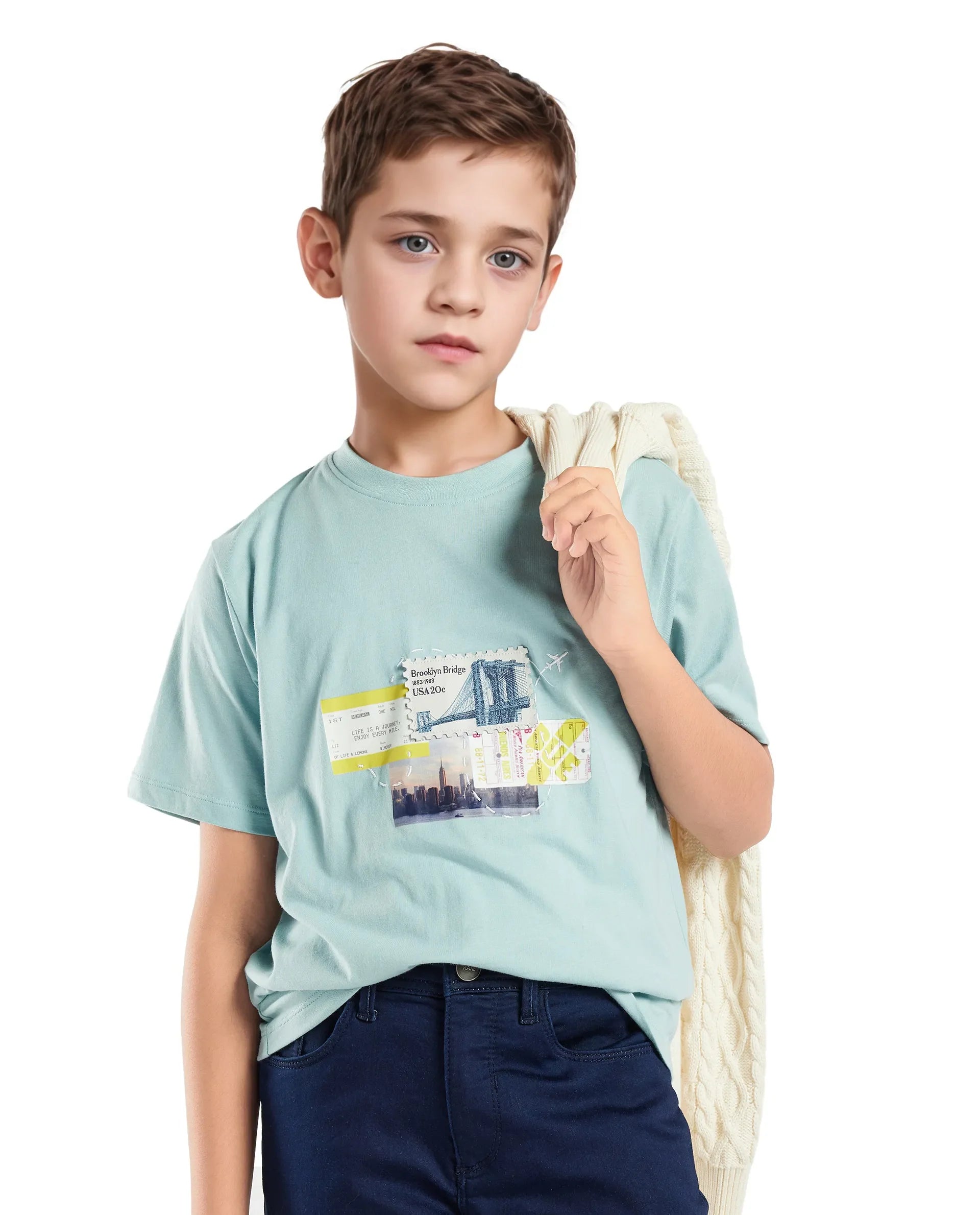 Rare Ones Kids Seok Pastel Green Cotton Graphic Print Regular Fit T-Shirt