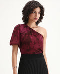 Rareism Women's Somray Red Polyester One Shoulder Floral Print One Shoulder Regular Fit Top