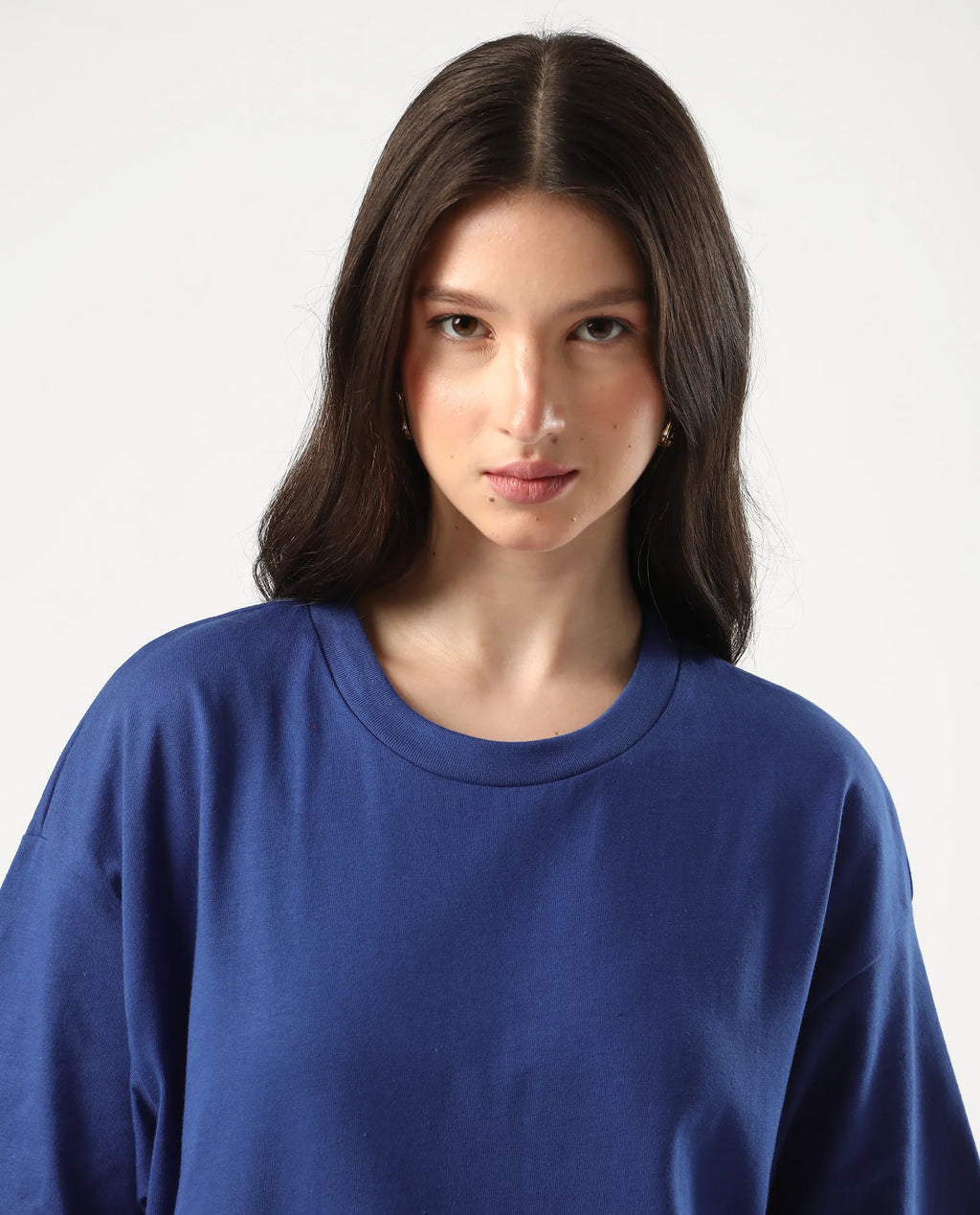 Rareism Women's Trebel Blue Cotton Graphic Print Oversized T-Shirt