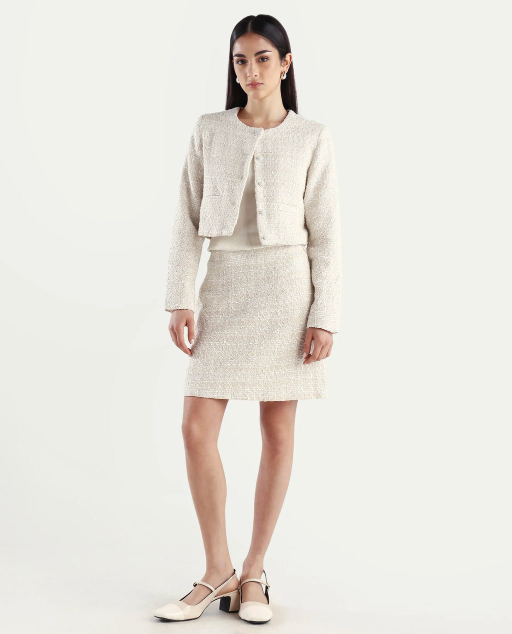 Rareism Women's Vadzai B Beige Polyester Blend Plain Mini Fitted Skirt
