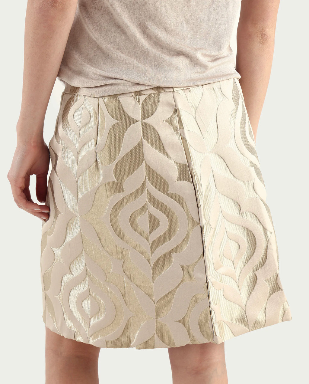 Rareism Women's Vegor B Metallic Gold Polyester Blend Jacquard Mini Regular Fit Skirt