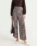 Rareism Women's Wood Brown Polyester Geometric Print Ankle Length Regular Fit Trouser