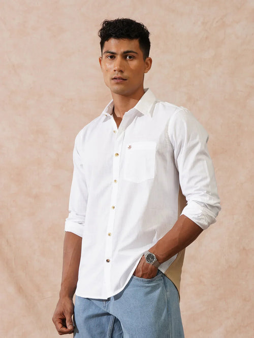 Cotton Slub Pique Knit Shirt | White