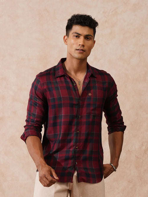 Checked Light Weight Shirt | Wine