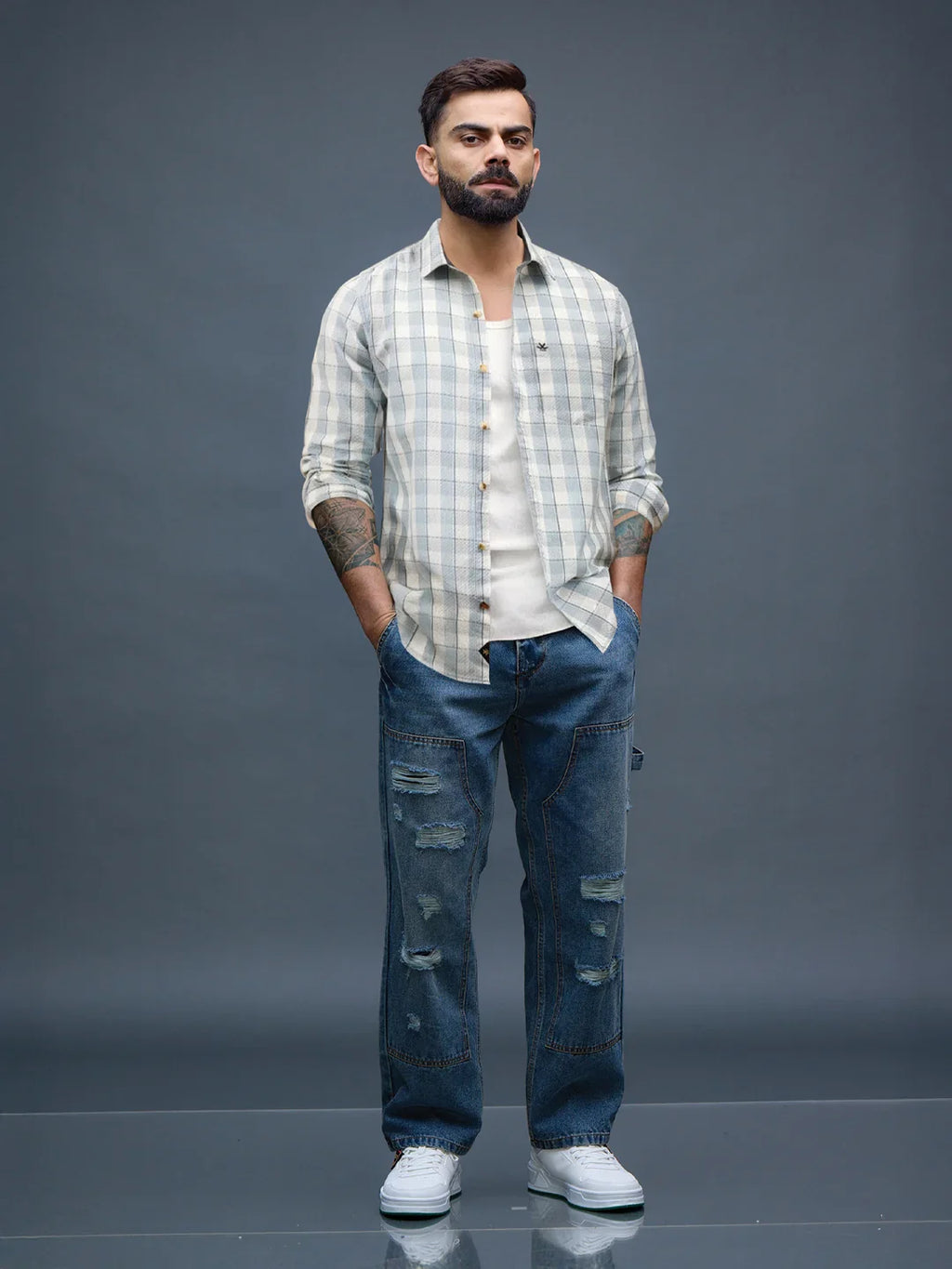 Textured Tonal Check Shirt | Blue