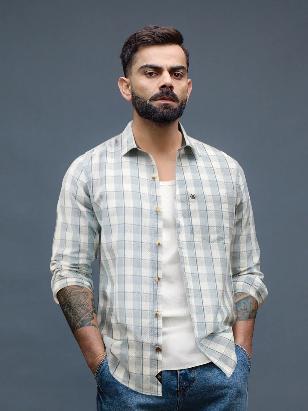 Textured Tonal Check Shirt | Blue