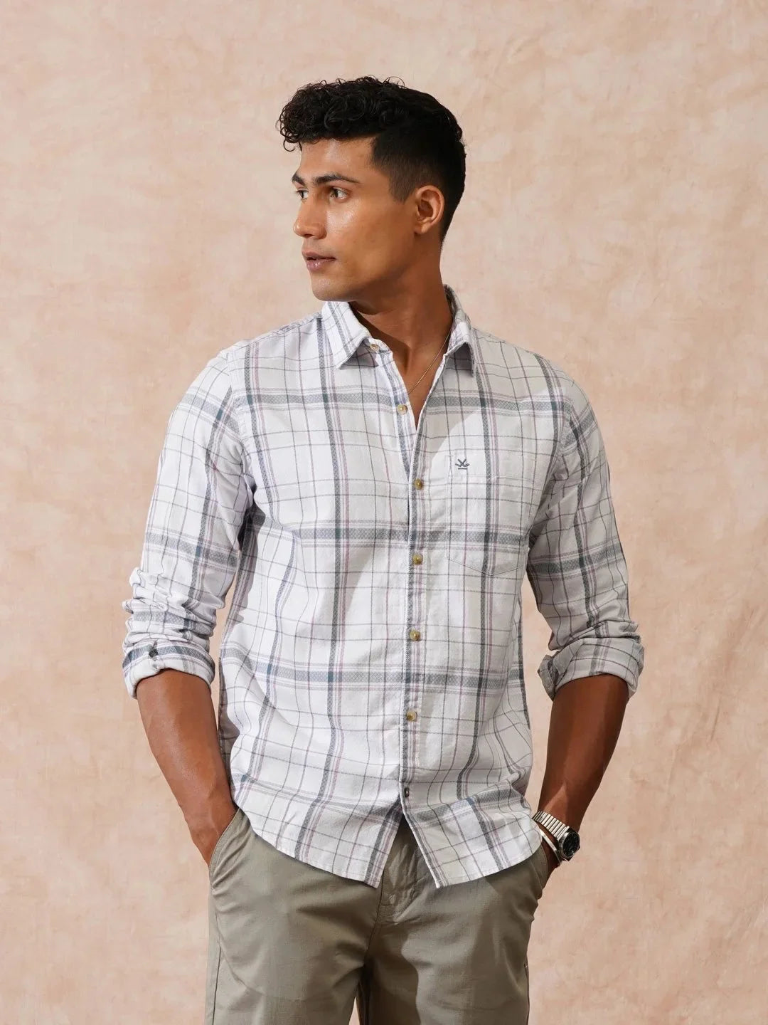 Textured Checks Slim Fit Shirt | Grey