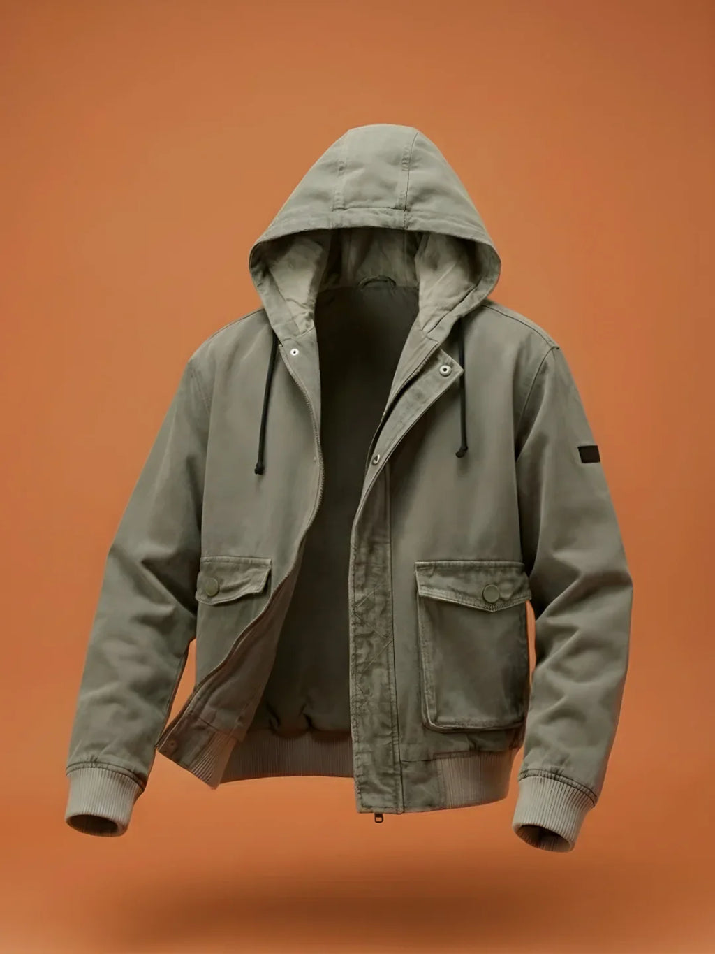 men's casual oversized crop fit front zipper hooded jacket | Olive