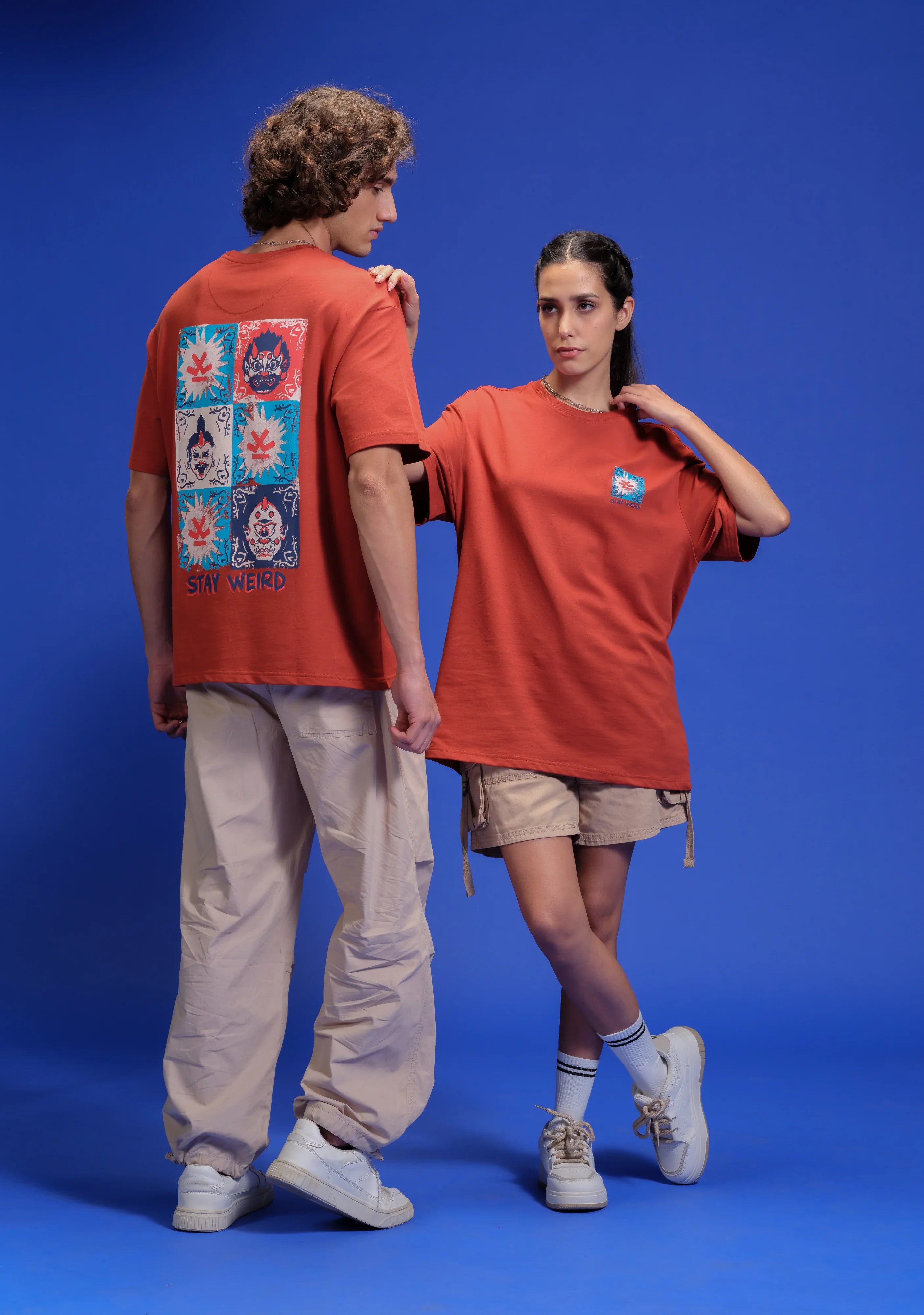 Mythical Face Inspired Back Print T-Shirt | Rust