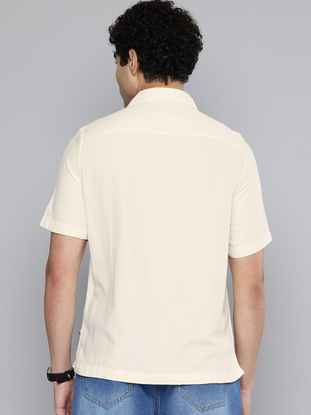 Men's Solid Yellow Spread Collar Shirt